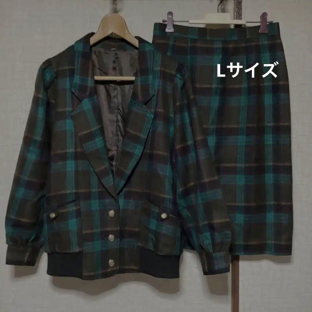 値下げ　¥6555→¥5777 日本製　チェック柄スーツ　L