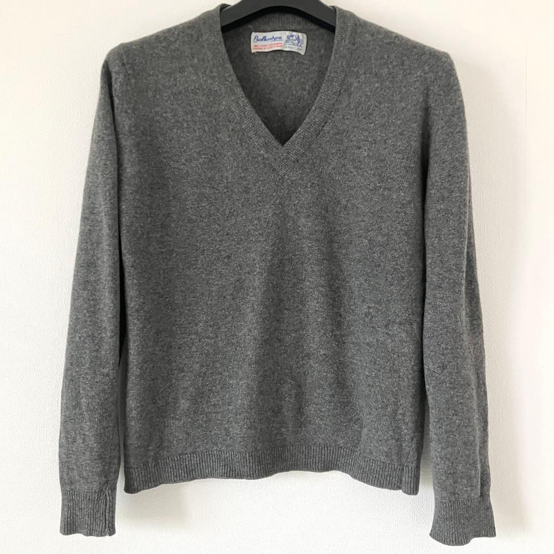 バランタインBallantyne カシミヤ Vネックニット 34 グレーS