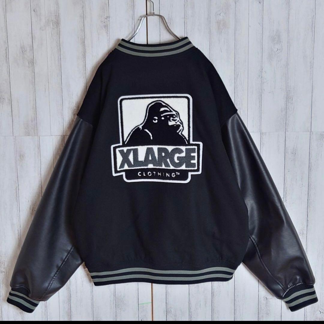 即 エクストララージ 袖切り替え パイルロゴ 中綿入り ウール スタジャンL X-LARGE