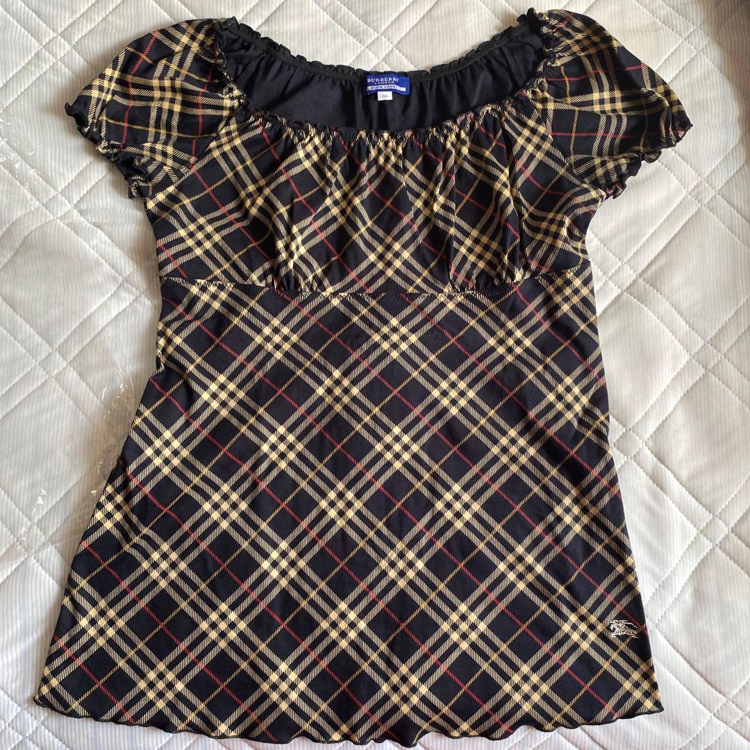 Burberry チェック柄 フリル袖 Tシャツ 38