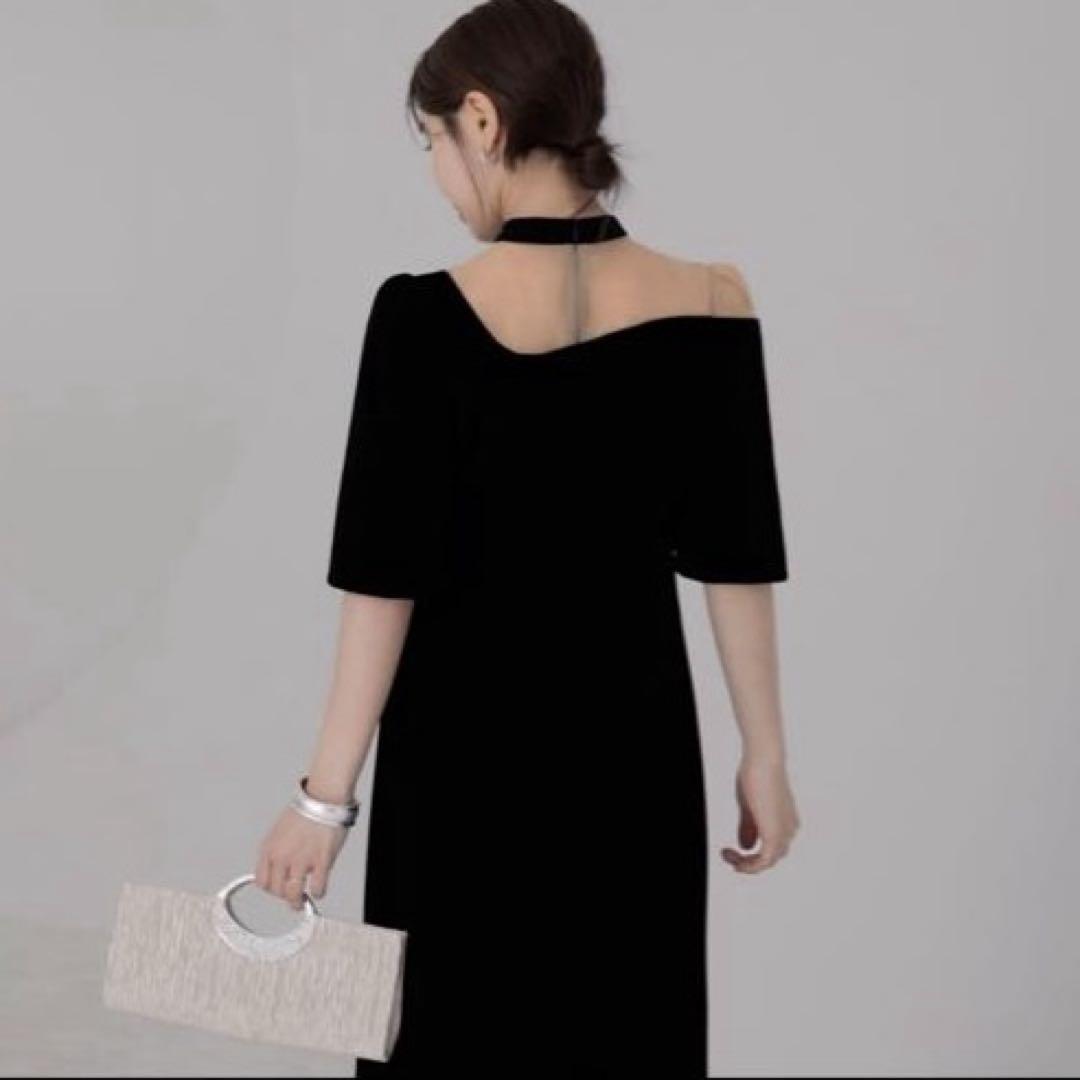 LEJA ベロアスリットIラインドレス　パーティードレス Sサイズ Leja レジャ ベロアスリットIラインドレス ブラック/M｜結婚式