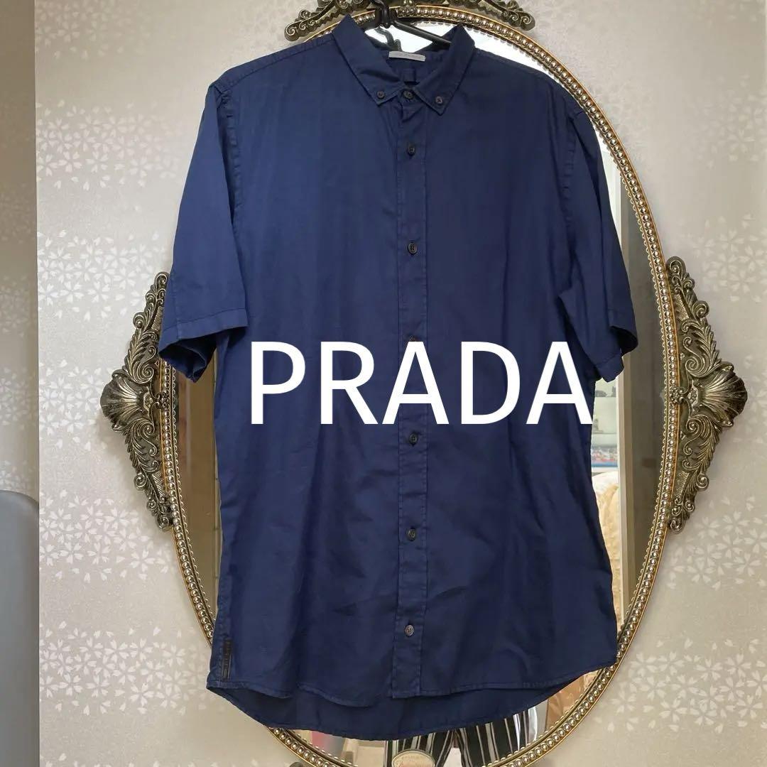 PRADA ネイビー コットン100% 半袖シャツ プラダジャパン　ユーズド