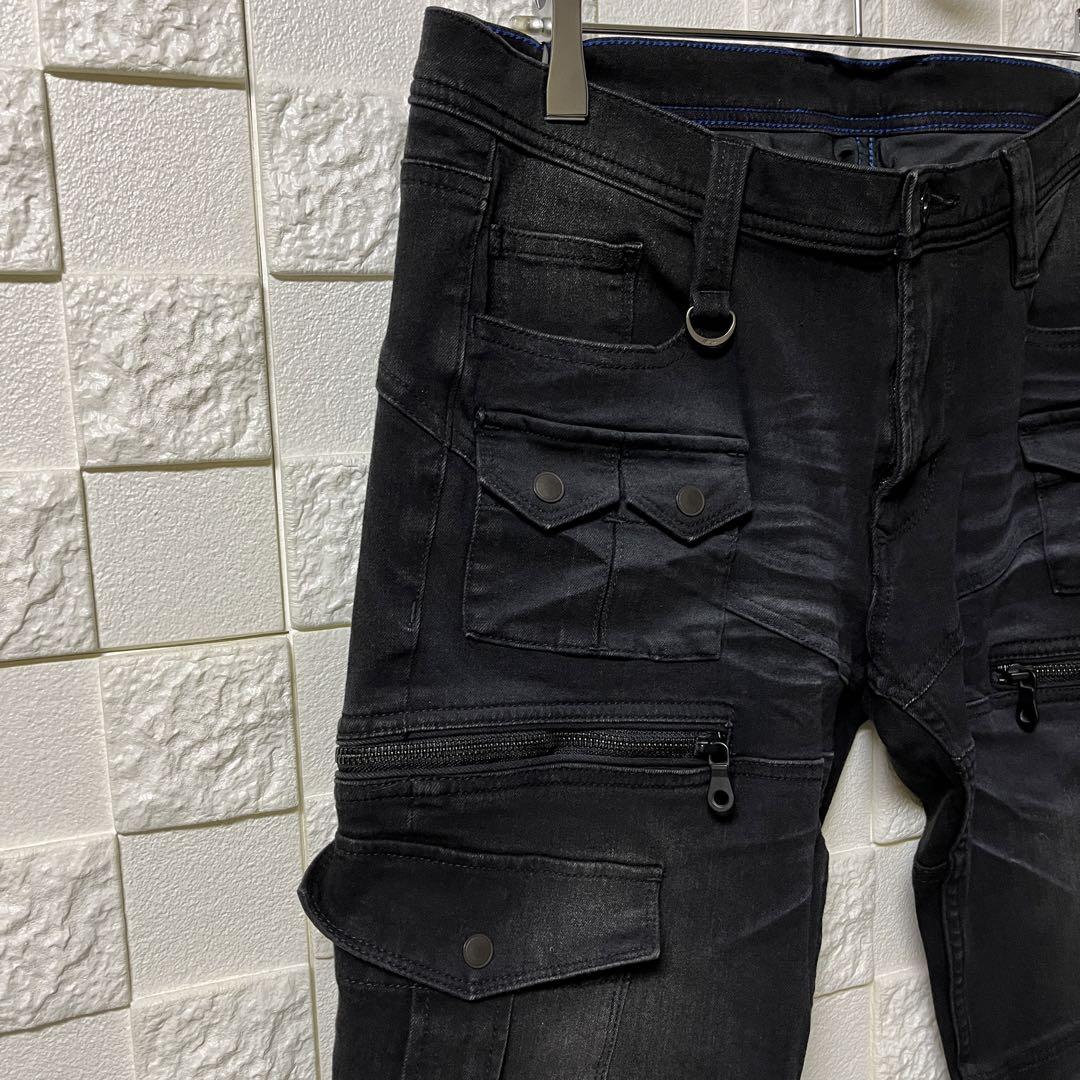 美品 ハイダウェイ ニコル カーゴパンツ ワークパンツ ブラック ストレッチ