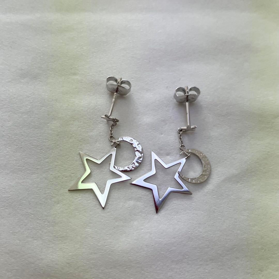 スタージュエリー K18WG ピアス 星 月