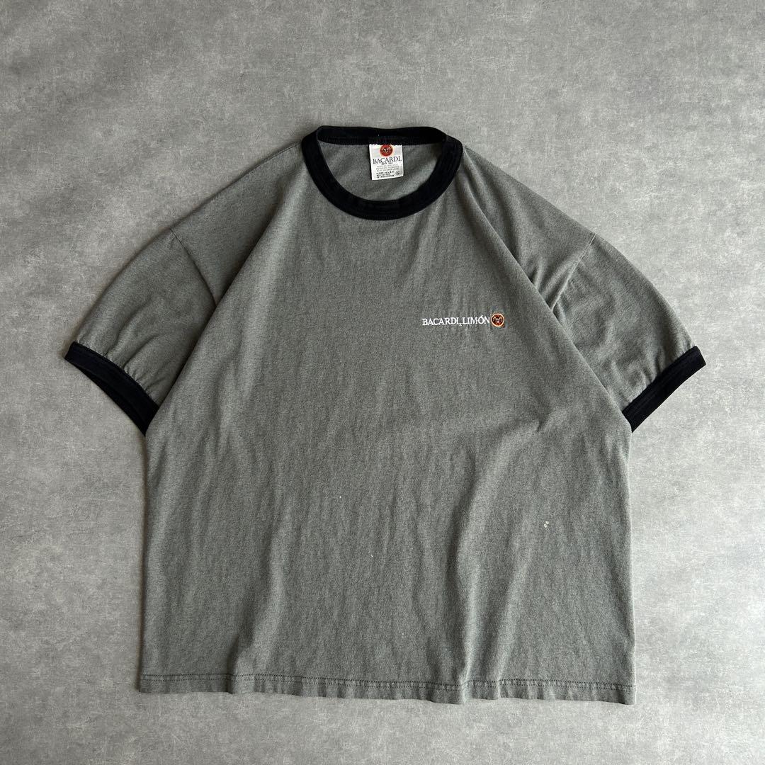 90s バカルディ リンガーTシャツ USA製 ワンポイントロゴ刺繍