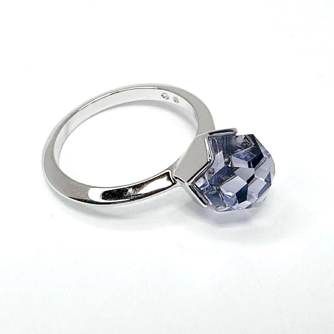【極美品】SWAROVSKI スワロフスキー ハーフパヴェ リング ブルー 52 セール 重ね付けにも☆SWAROVSKI☆Stone 細身リング 指輪