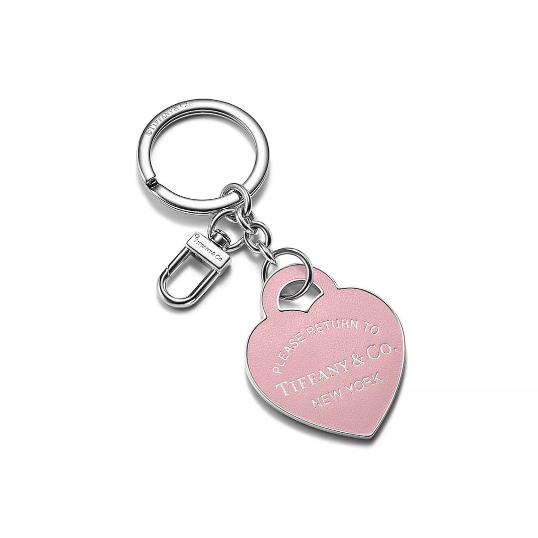 【新品】Tiffany & Co. レザー　インレイド　ハートタグ　キーリング
