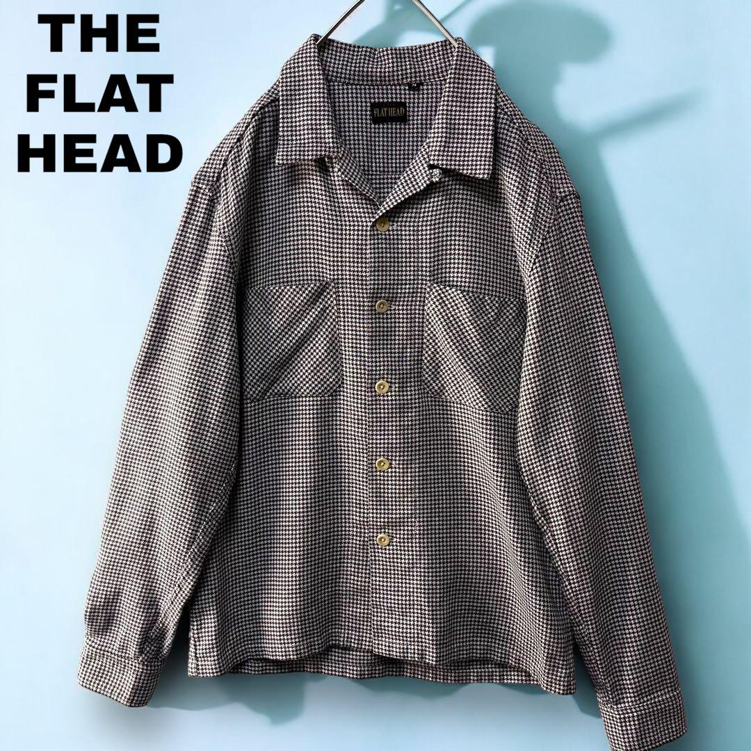 THE FLAT HEAD フラットヘッド 千鳥総柄 オープンカラー長袖シャツM
