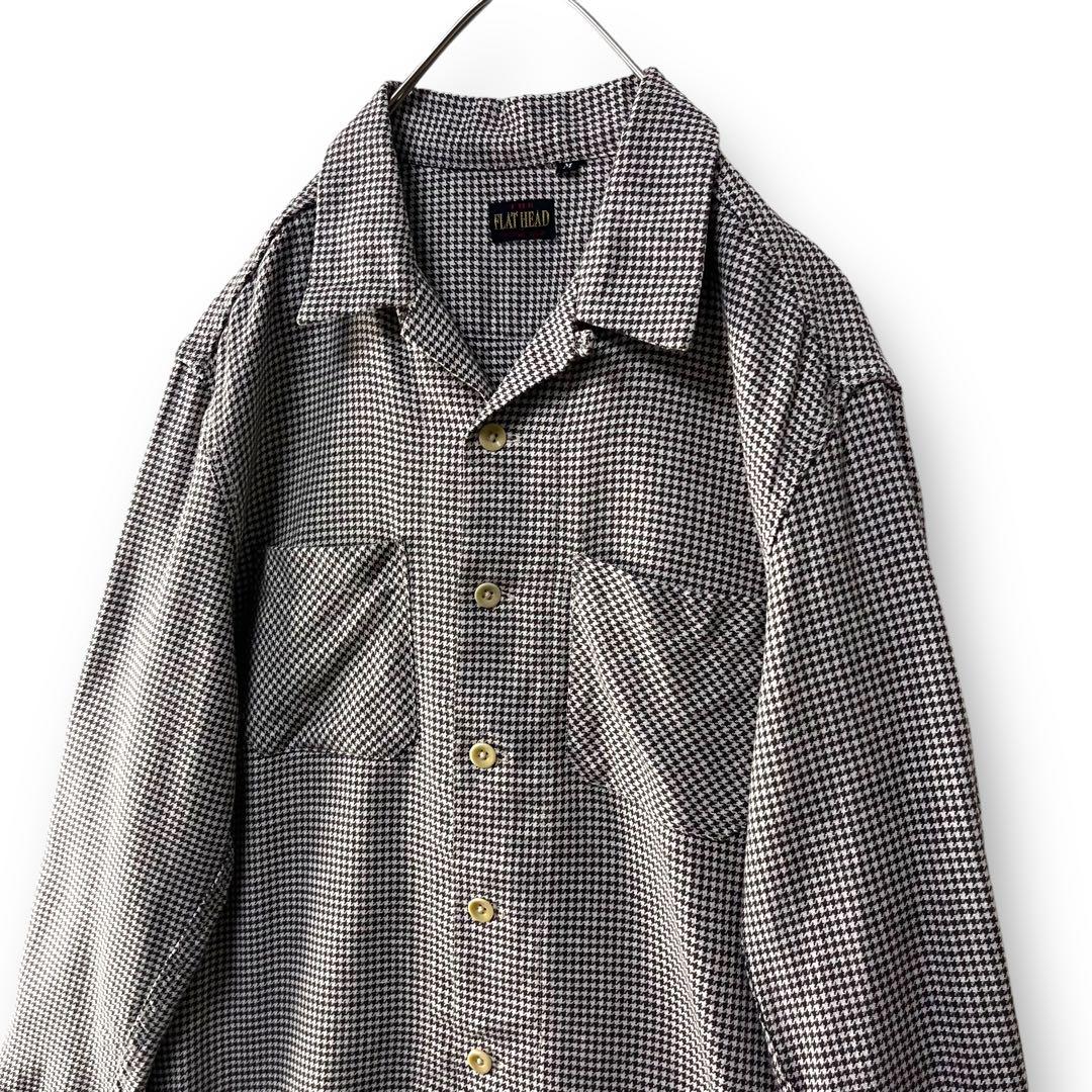 THE FLAT HEAD フラットヘッド 千鳥総柄 オープンカラー長袖シャツM
