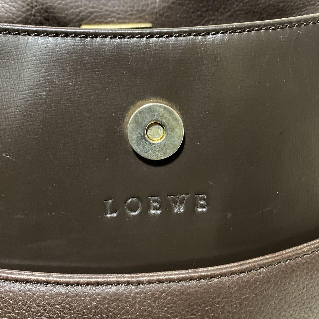LOEWE ロエベ ショルダーバッグ ブラウン ロゴ型押し シボ革 レザー