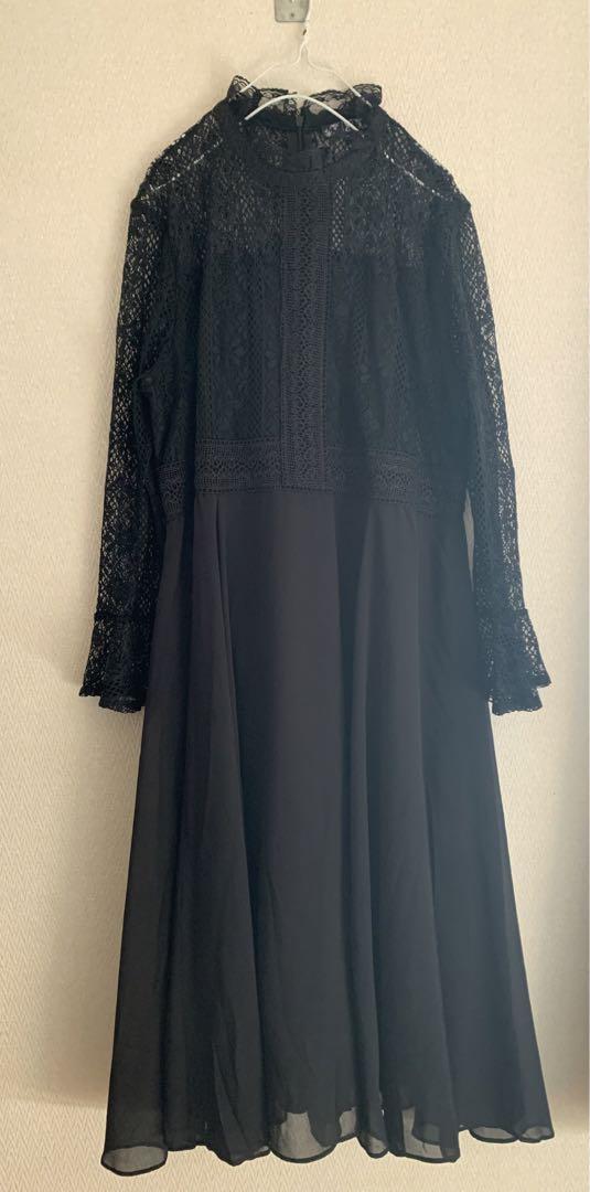 レース シフォン ドレス ワンピース フレアスカート ブラック