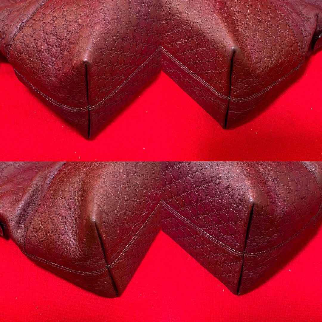 美品正規 GUCCI グッチ GG シマレザー 革 トート カバン 赤 ボルドー