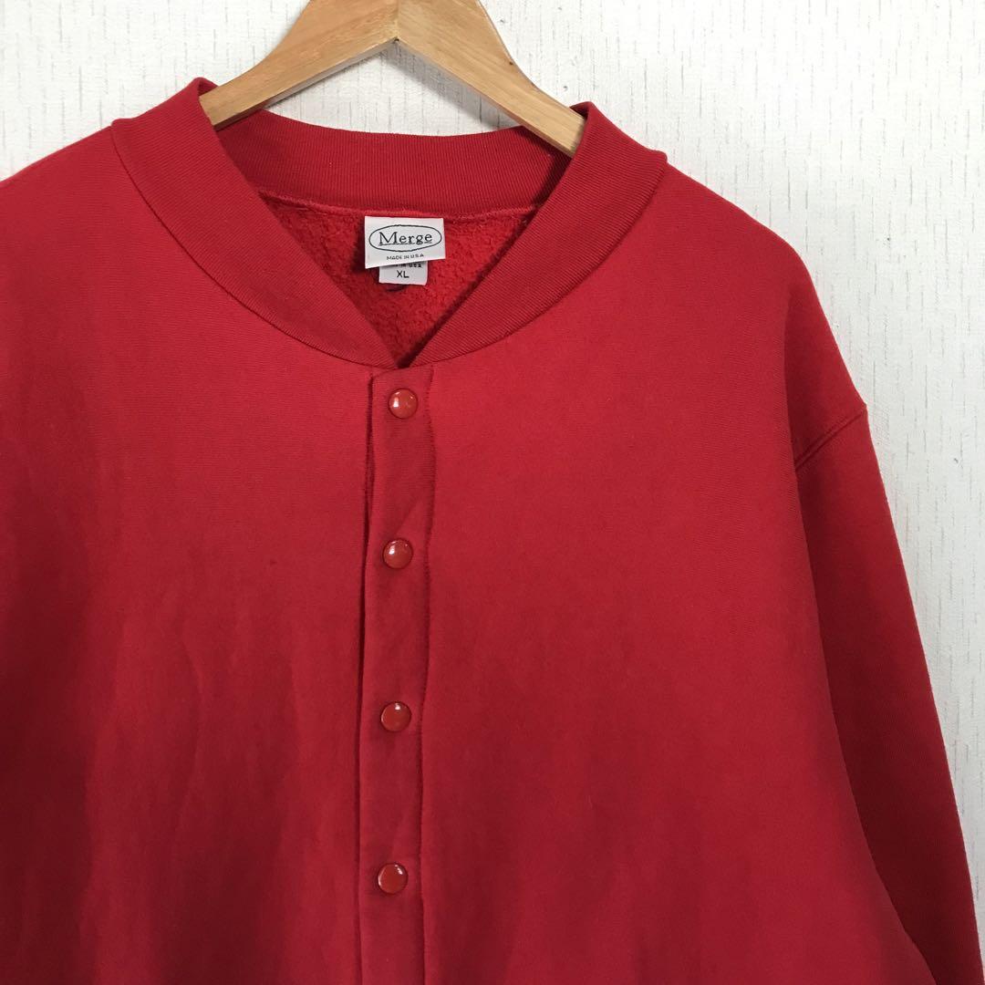 90s USA製　コットンスタジャン　XL 赤　肉厚　スナップボタン　ビッグ