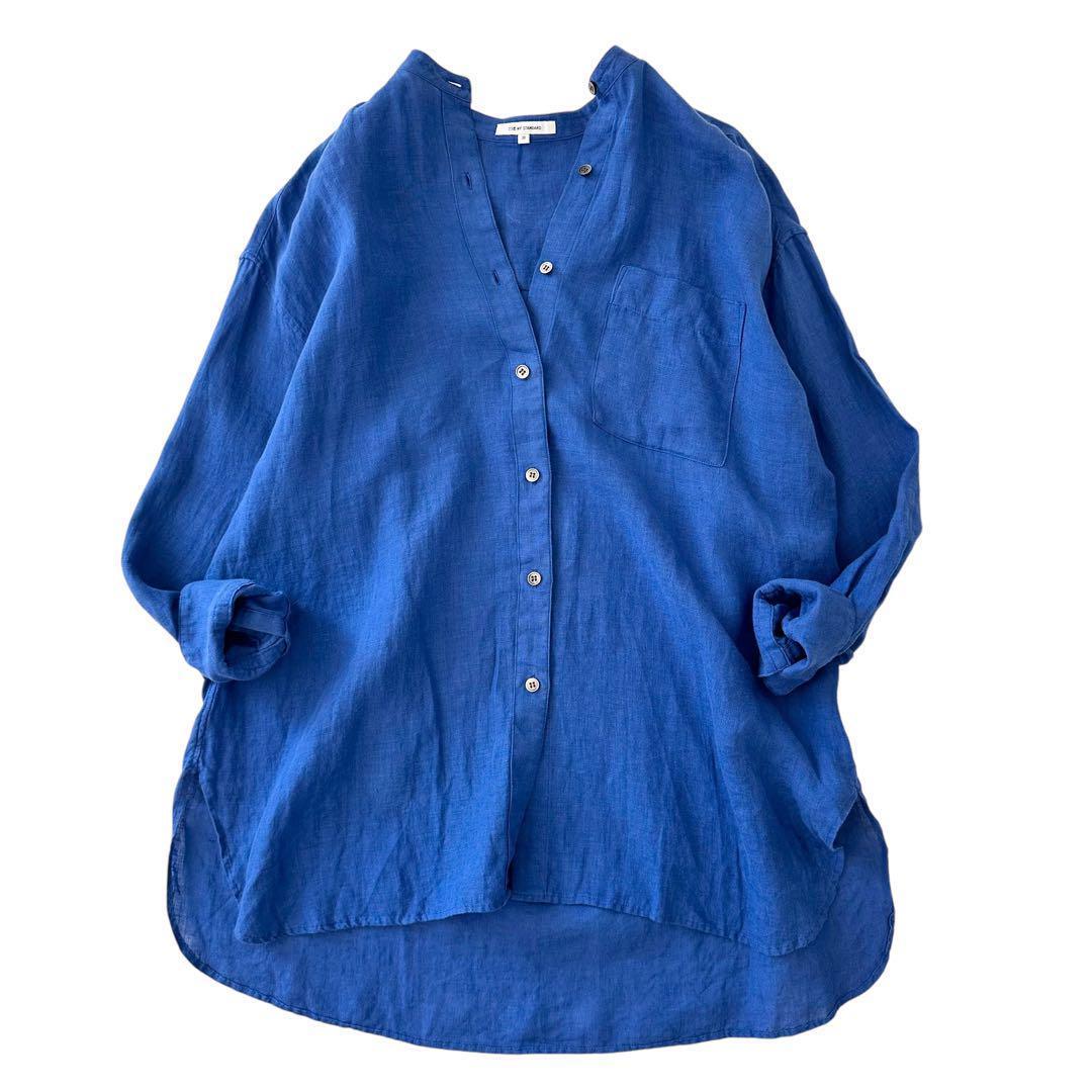 23区 23SS LIBECO バンドカラー ビッグシルエット シャツ 青 38