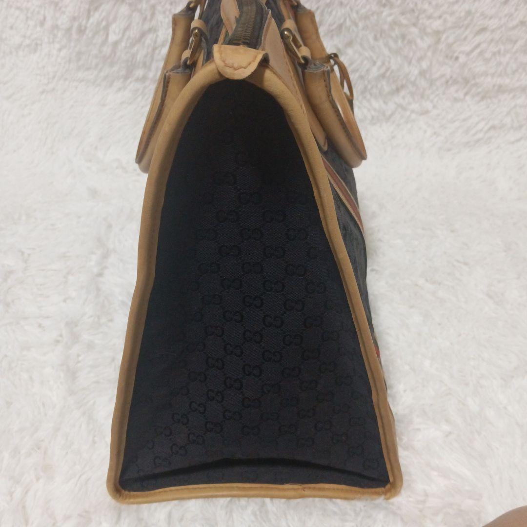 GUCCI　ボストンバッグ　シェリーライン　GGキャンパス  レザー　ブラック