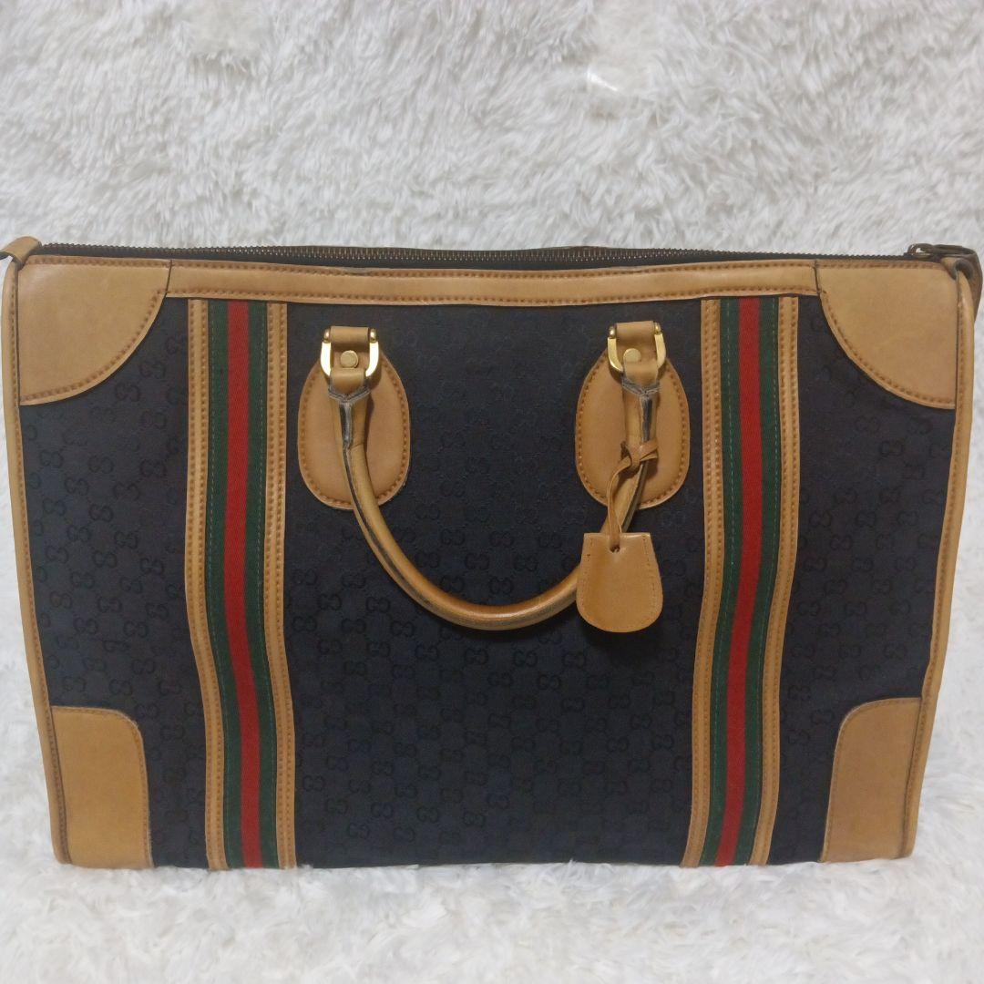 GUCCI　ボストンバッグ　シェリーライン　GGキャンパス  レザー　ブラック