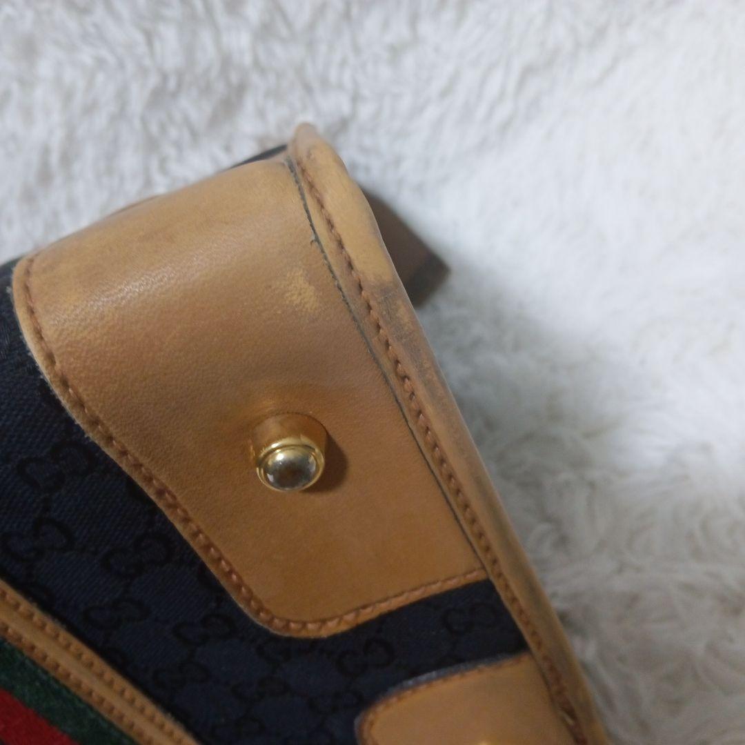 GUCCI　ボストンバッグ　シェリーライン　GGキャンパス  レザー　ブラック