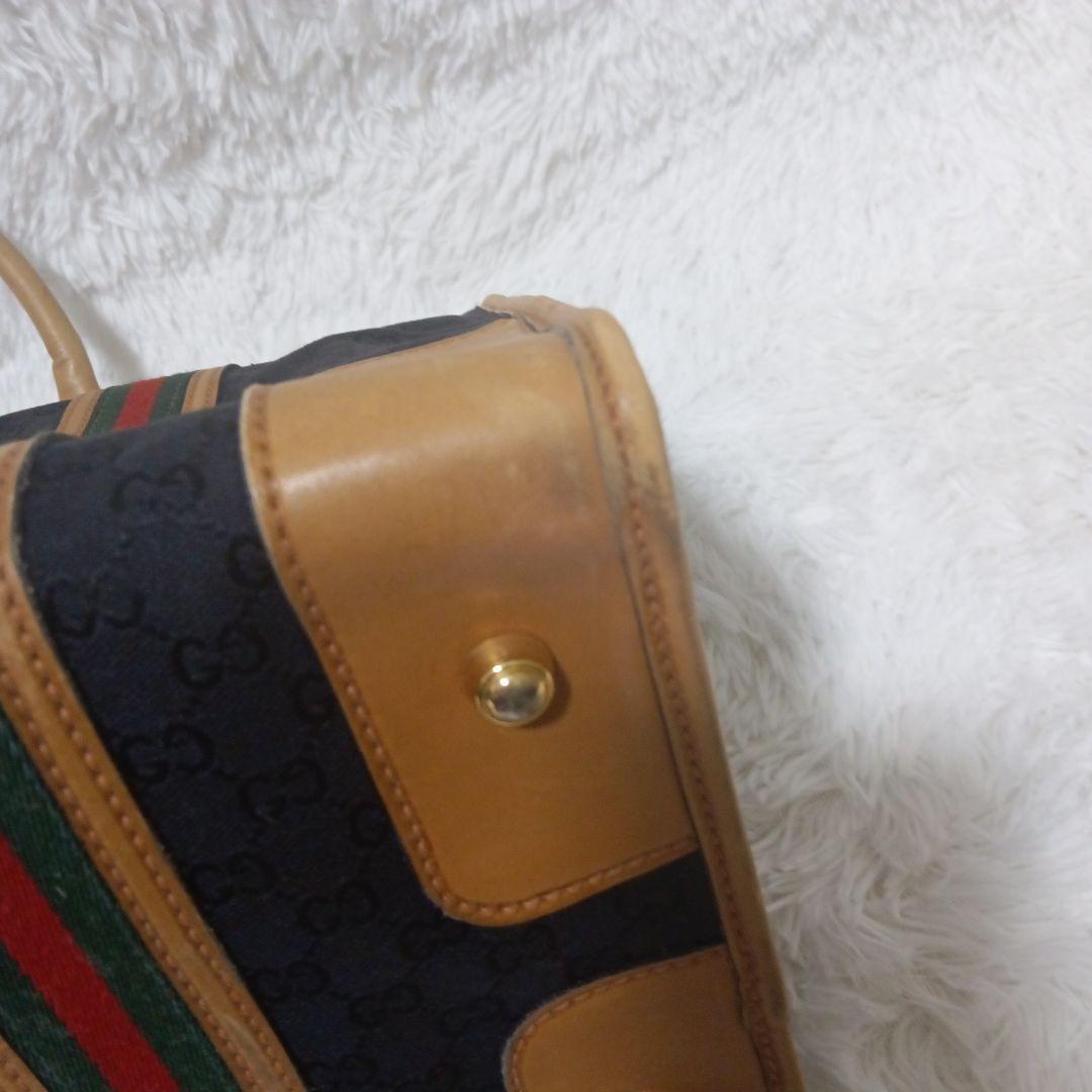 GUCCI　ボストンバッグ　シェリーライン　GGキャンパス  レザー　ブラック