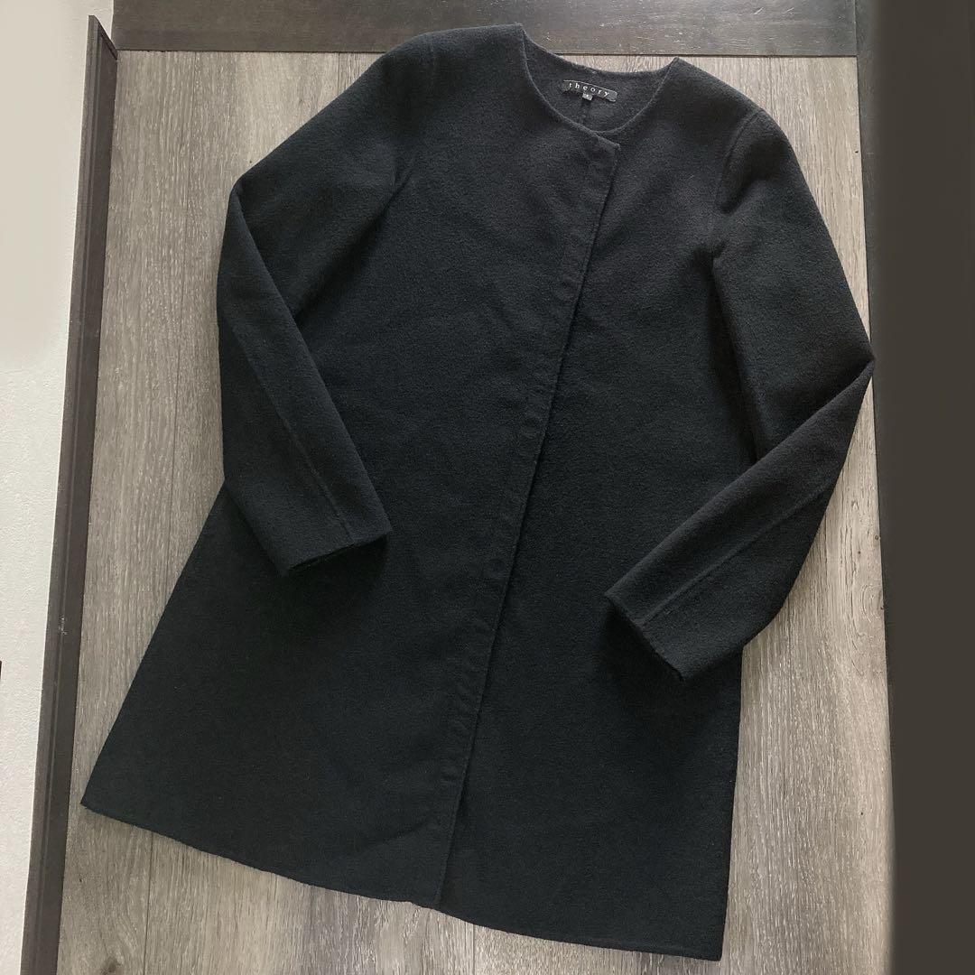 美品 Theory ノーカラーコート S ウール カシミヤ ロング コート