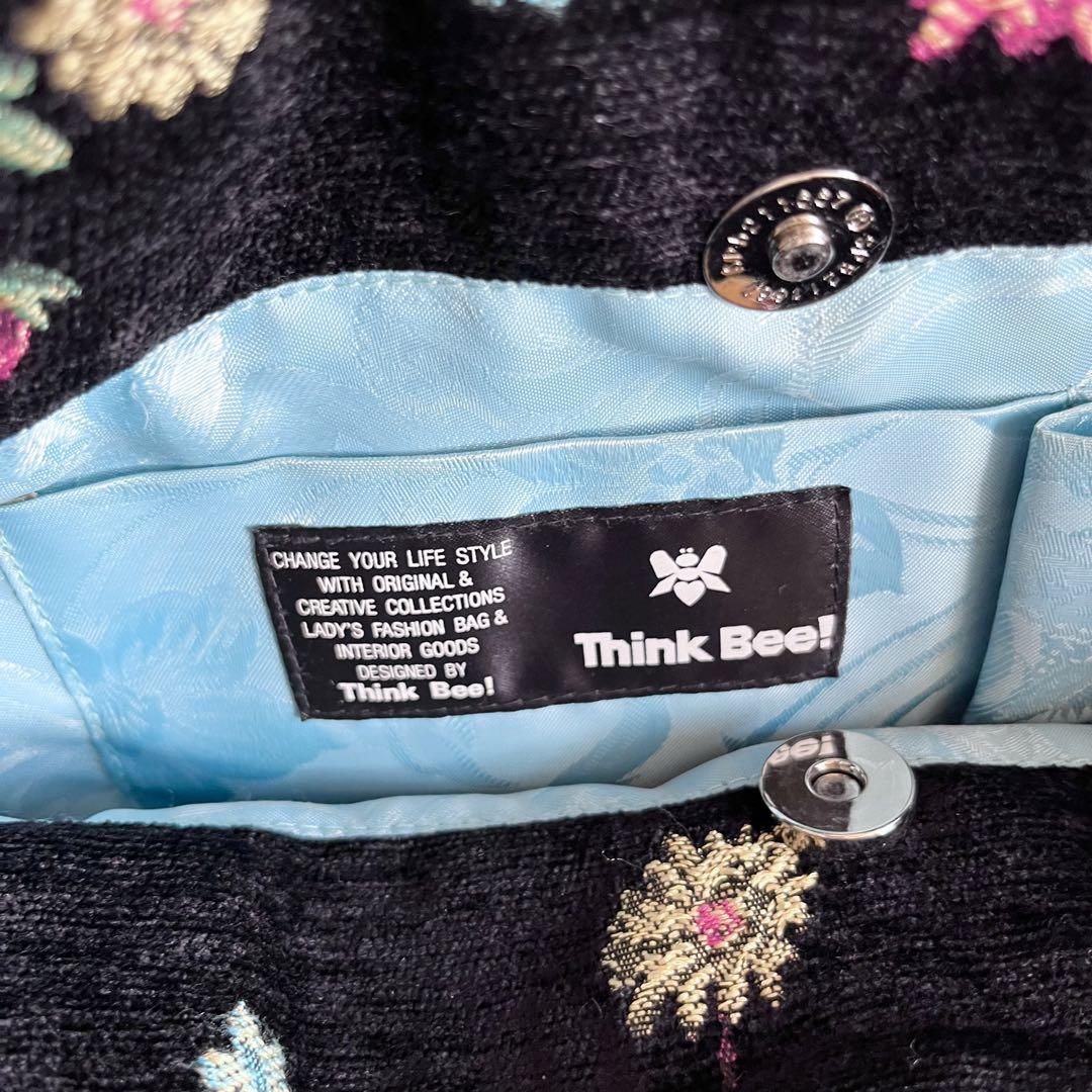 未使用級✨Think Bee! トートバッグ フラワー 刺繍 スパンコール 黒