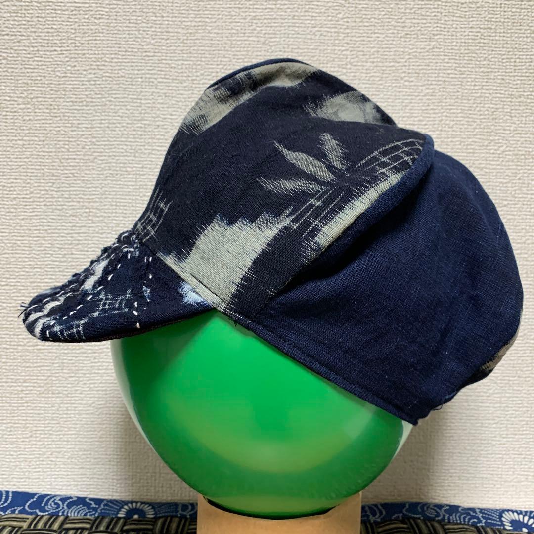 古布絣ベレー帽(藍染、栗渋染) 古布絣ベレー帽(藍染、栗渋染)