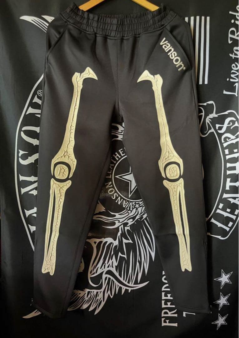 新品バンソンvanson✖️デザインライダース ジャージパンツ万能　XL