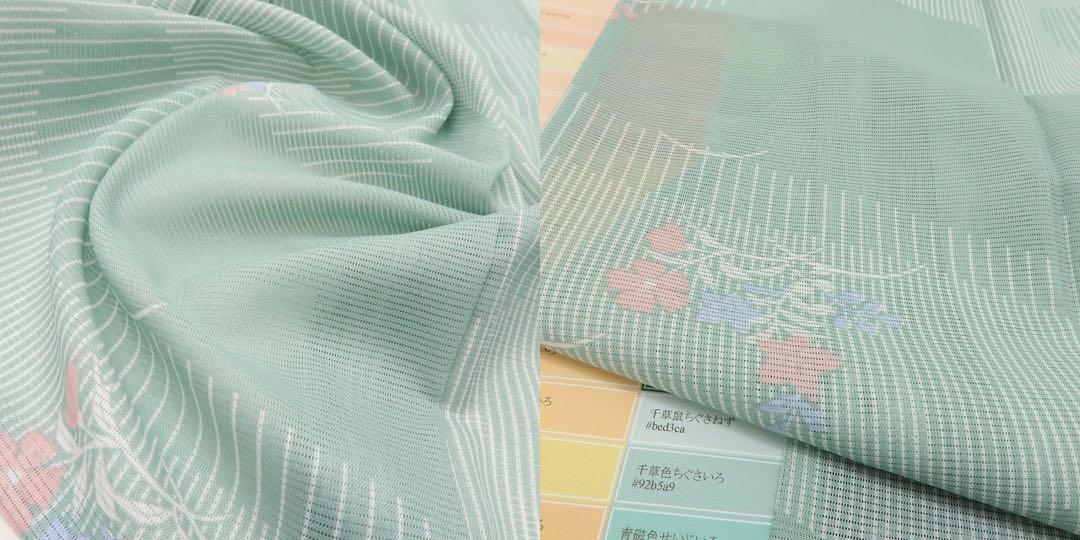 美品 洗える夏着物 桔梗 撫子 絽 小紋 着物 A2209