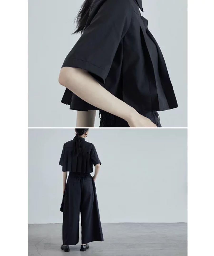 etoll. タックプリーツクロップドシャツ blk etoll. タックプリーツクロップドシャツ blk
