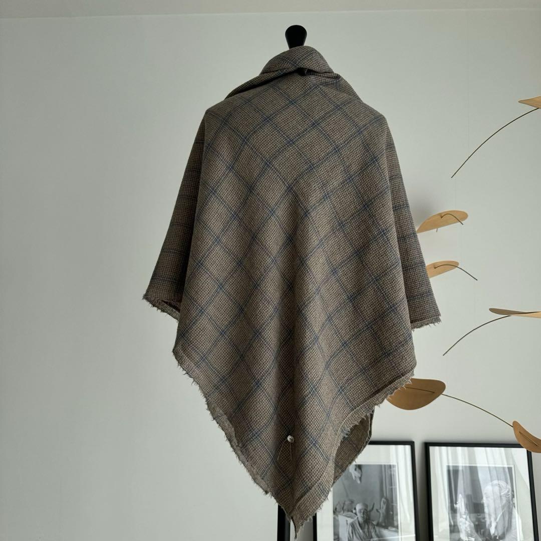 小物 SQUARE WOOL GAUZE STOLE/GRAGE-CHECK