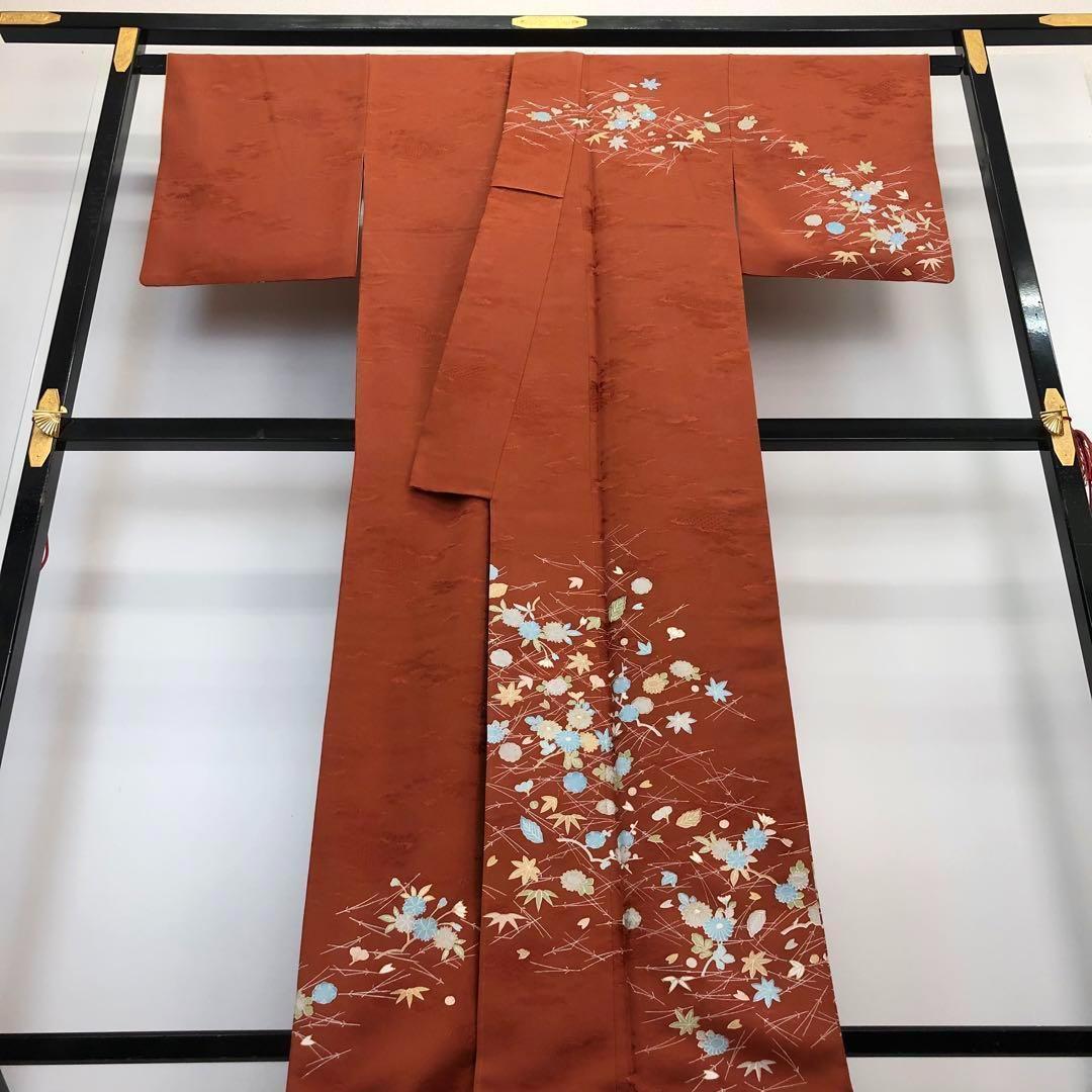 MK-1165 訪問着 四季の花模様 松葉 地模様 金彩 茶色 MK-1165 訪問着 四季の花模様 松葉 地模様 金彩 茶色 - メルカリ