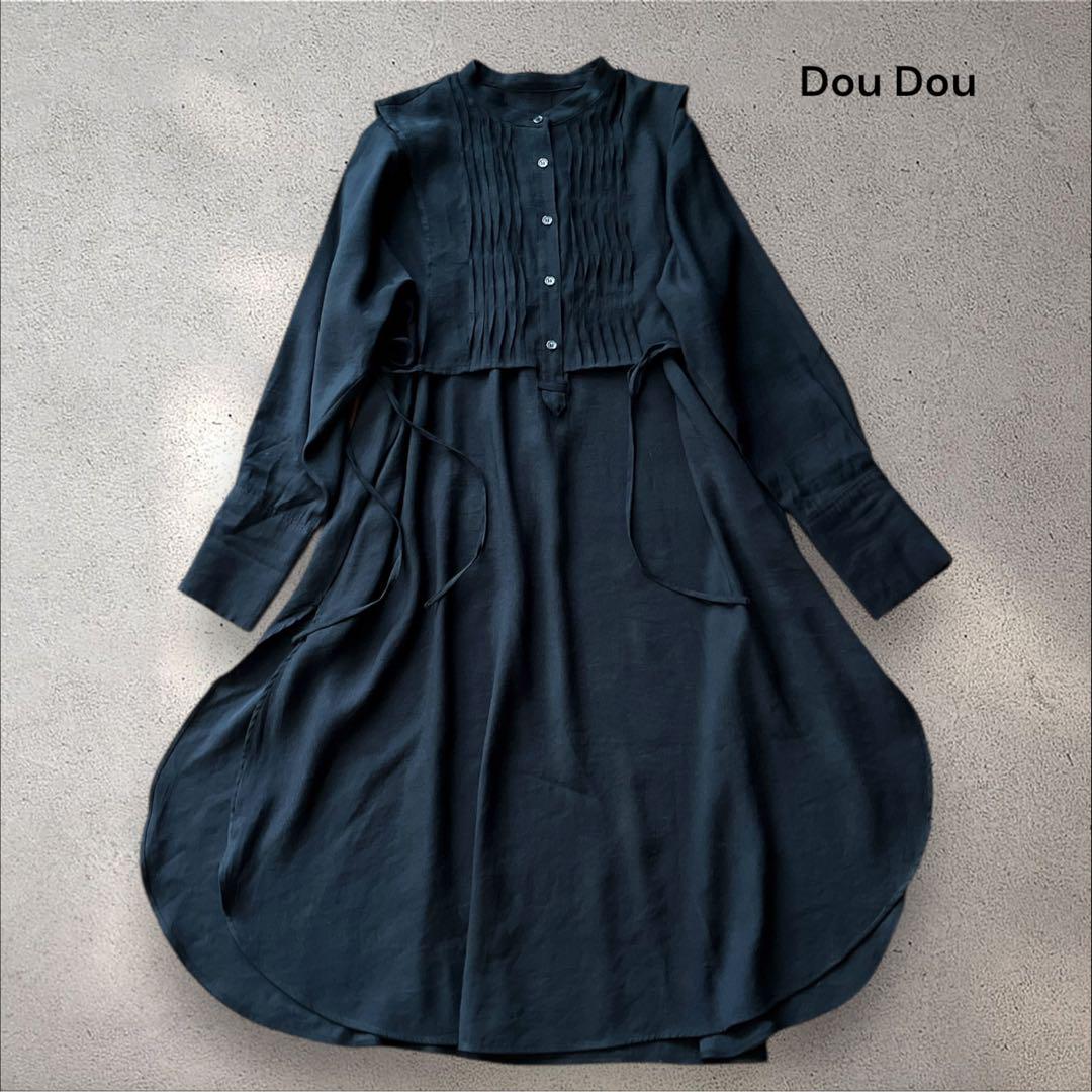 DouDou ドゥドゥ レイヤード シャツワンピース 長袖 黒 Fサイズ