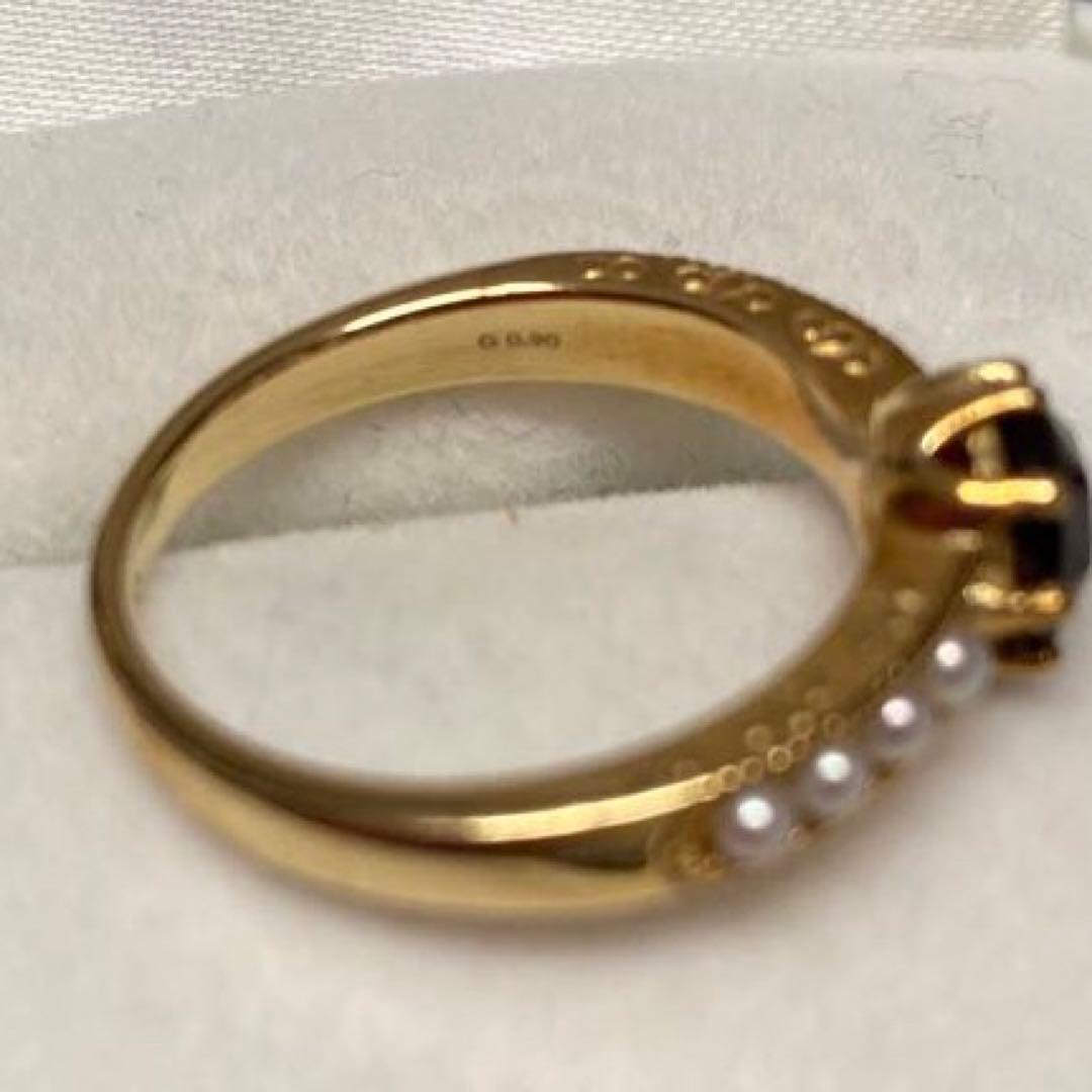 碌山　K10YG ローズカット　ガーネット シードパール　リング　約13号