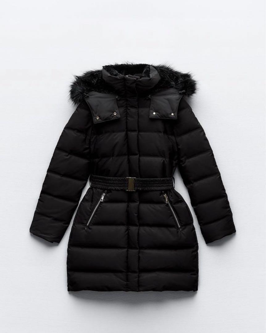 最新 ZARA フェイクファーフーデッドダウン パフジャケット ダウン ジャケット・アウター
