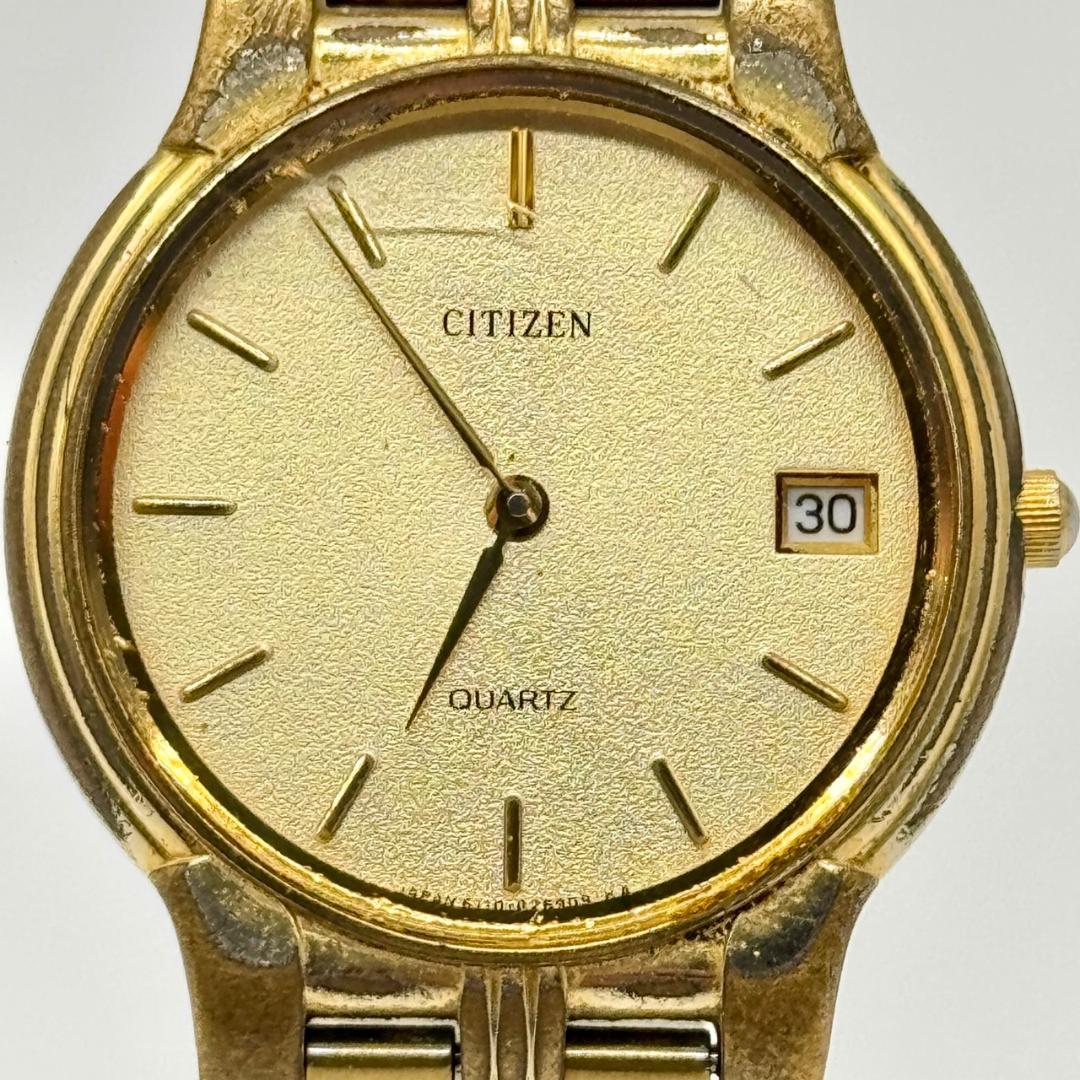 【稼動○】CITIZEN シチズン 手巻き 腕時計 ゴールド文字盤 スクエア レディース 4-681975