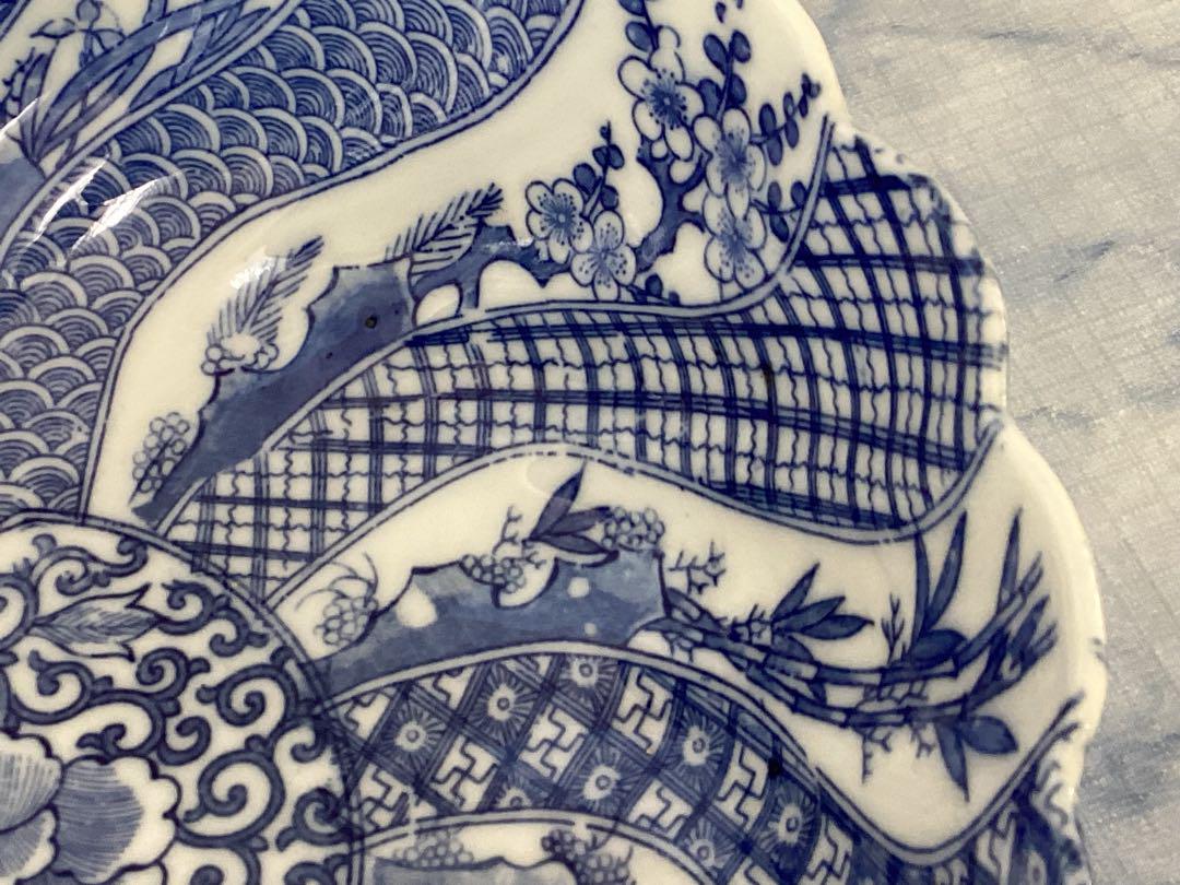 染付花模様　深皿　鉢　古伊万里　唐草模様　3個セット 木箱付き　1962年頃昭和