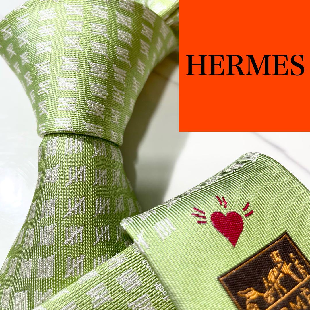 極美品✨希少品 ネクタイ HERMES ファソネH H柄 ハート シルク100%
