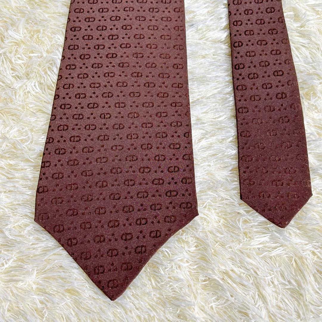 【美品】クリスチャンディオール ネクタイ 高級シルク 総柄 CDロゴ ブラウン