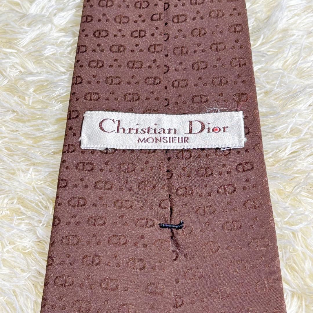 【美品】クリスチャンディオール ネクタイ 高級シルク 総柄 CDロゴ ブラウン