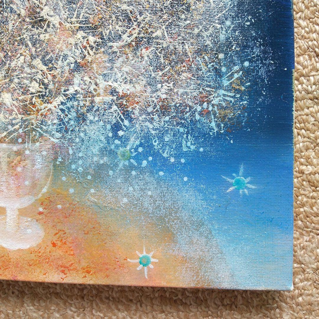 油絵 花の絵 「星屑の花（神秘）ラメ入り」F3号 （匿名配送）