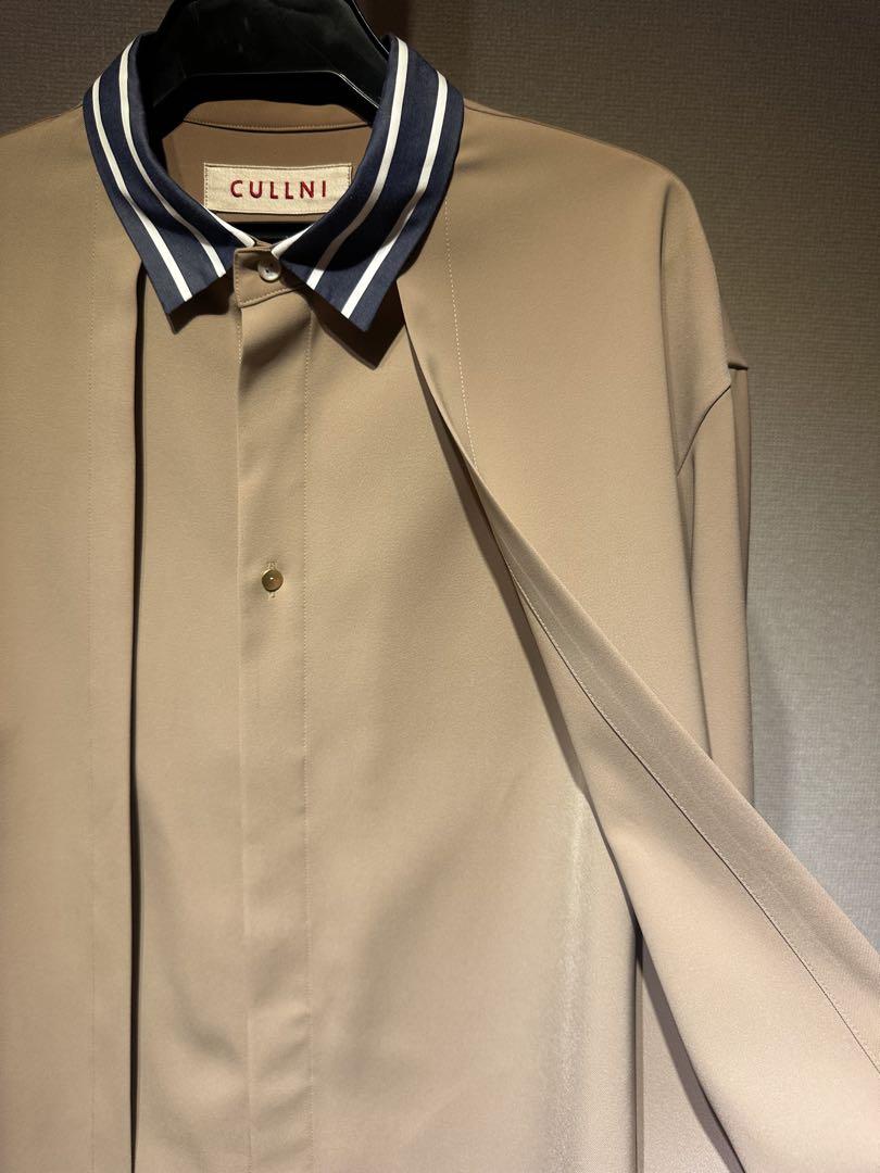 クルニCULLNI メンズシャツベージュデザインシャツ