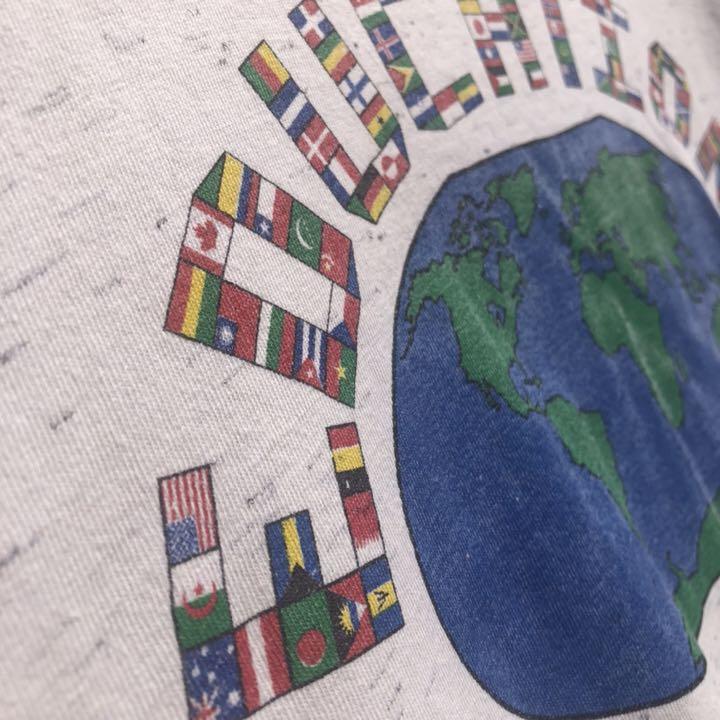 90s USA製 ONEITA ビンテージ Tシャツ 地球 世界 国旗 NY学校