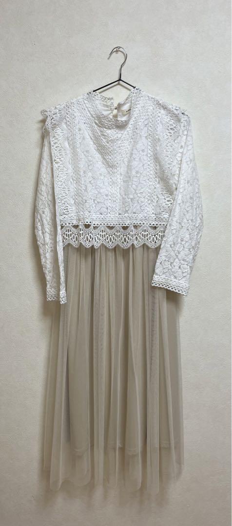 【中古】 アズノウアズ アウトレット ホワイト 花柄 チュール ロングワンピース 画像1