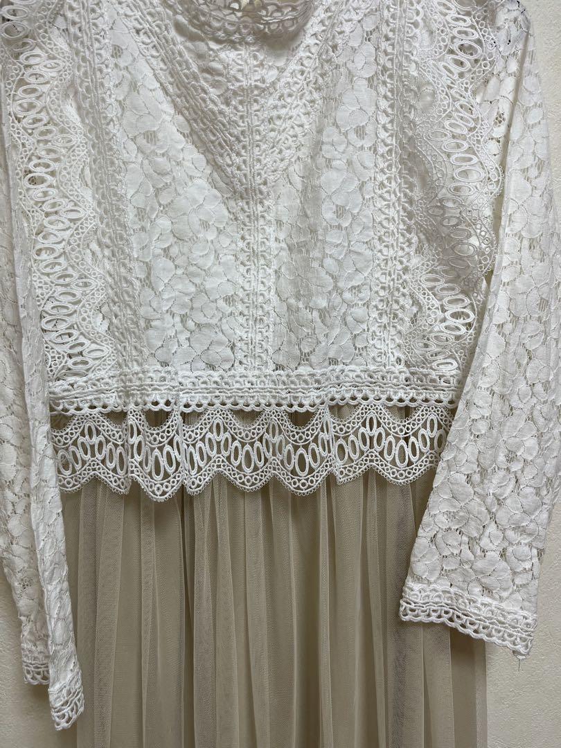 【中古】 アズノウアズ アウトレット ホワイト 花柄 チュール ロングワンピース 画像2