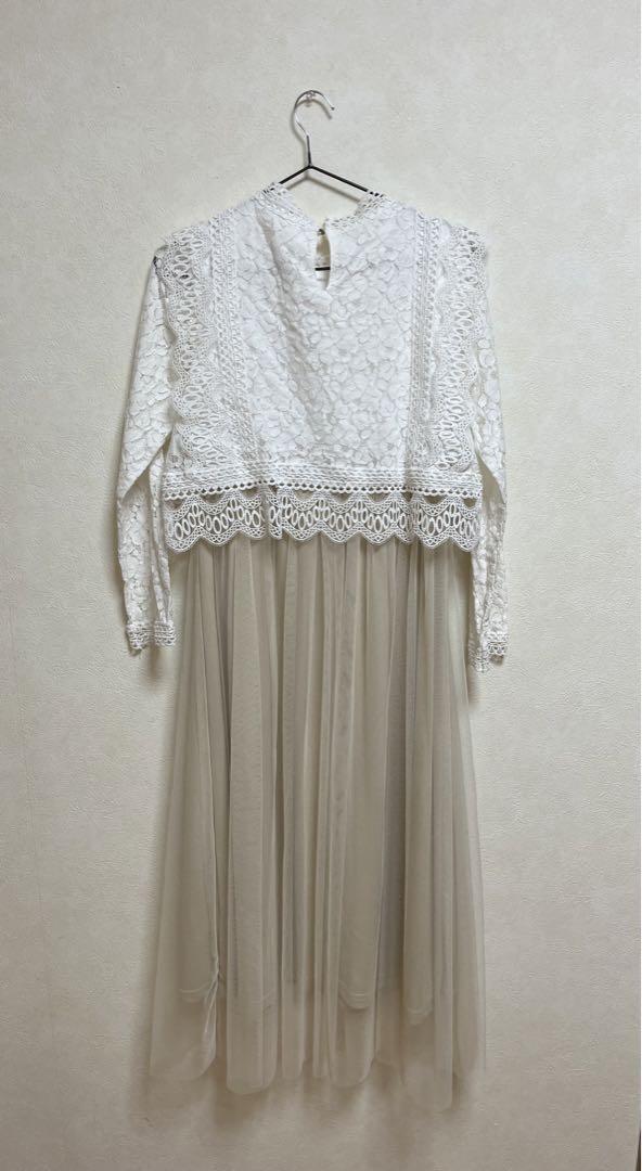 【中古】 アズノウアズ アウトレット ホワイト 花柄 チュール ロングワンピース 画像4