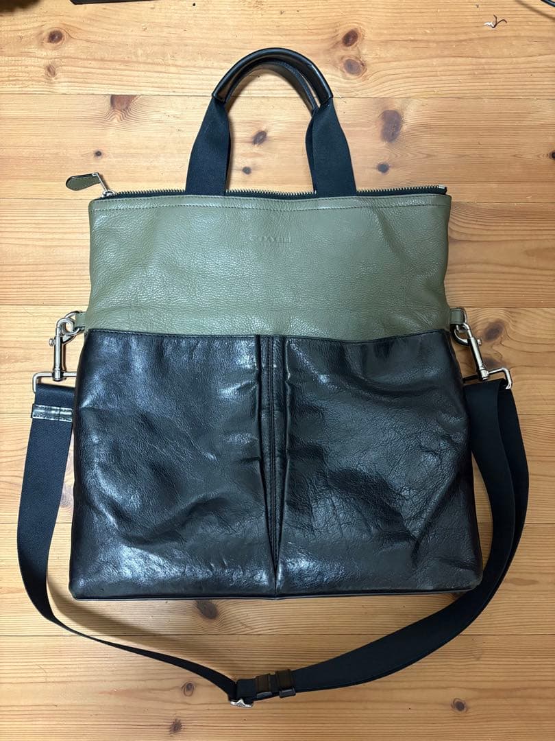 CAVALIER レザーショルダーバッグ オリーブグリーン/ブラック