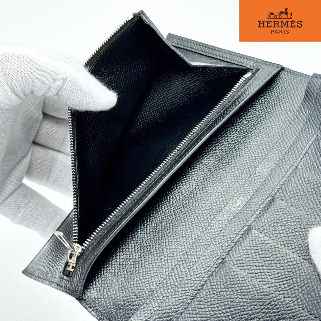 超美品 HERMES エルメス ベアンスフレ 二つ折り長財布 シルバー金具