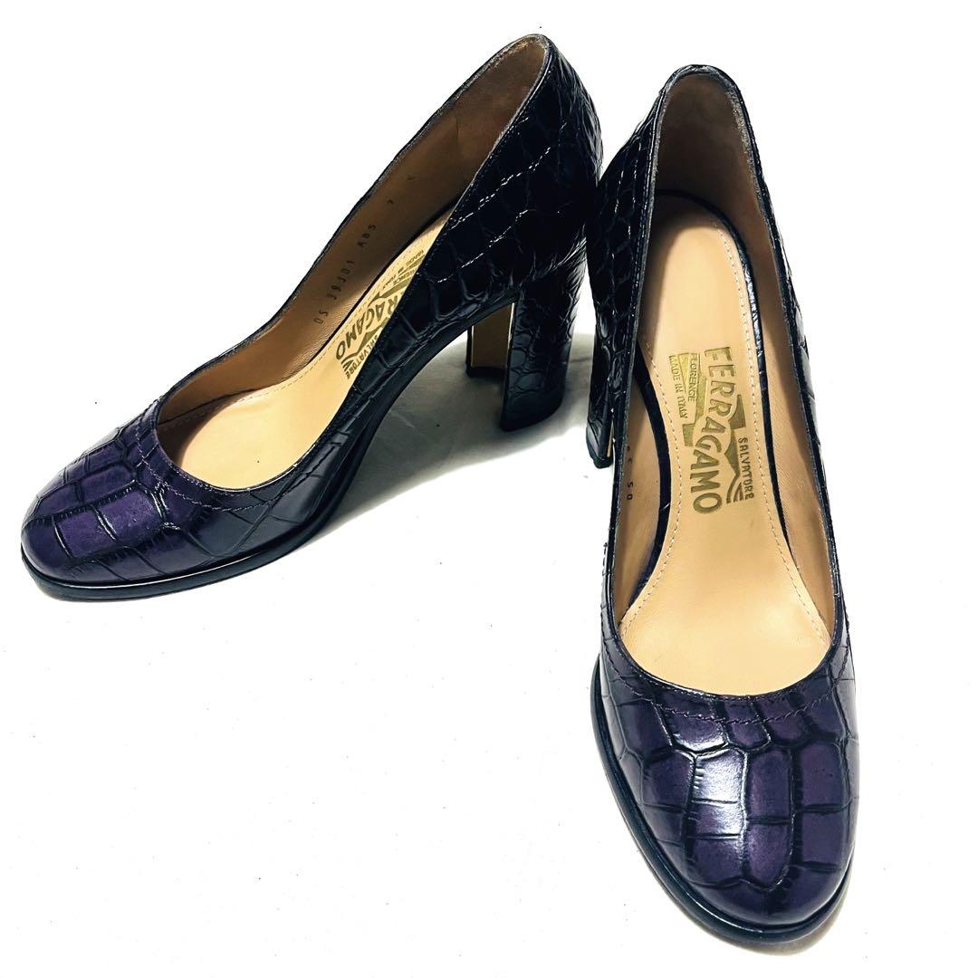 極美品】Salvatore Ferragamo パンプス クロコ型押し ヒール