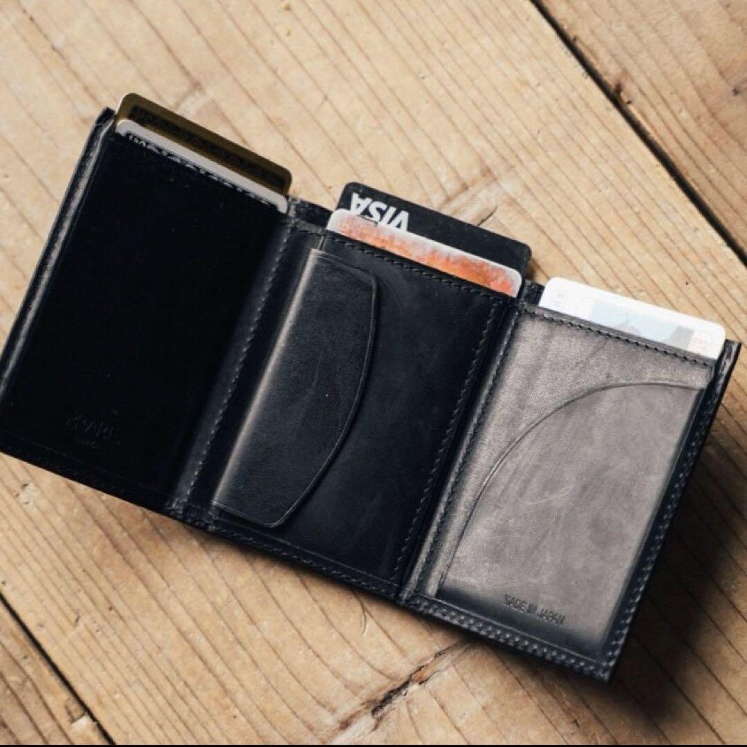 未使用　PRESSo プレッソ　レザー三つ折り財布　ミニ財布　黒　ミニマリスト 未使用PRESSo キャッシュレス時代の理想の財布 ミニ レザー三