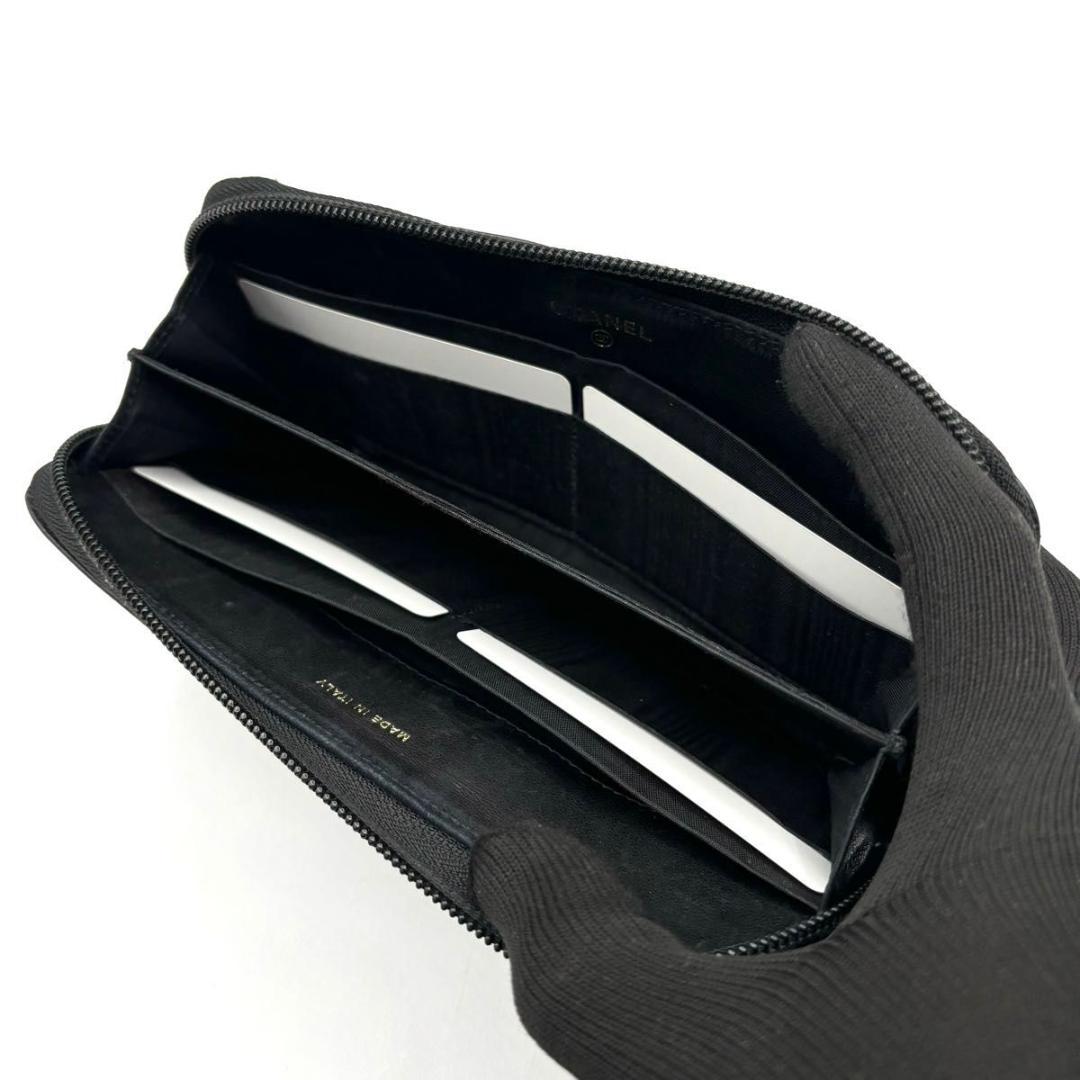 美品 箱カード付属 シャネル キャビア ラウンドファスナー 長財布 ココ 