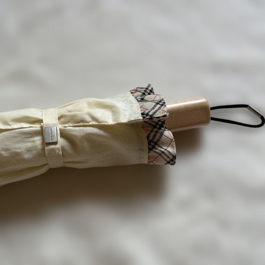 極美品✨BURBERRY バーバリー フリル付き折りたたみ日傘 UV イエロー
